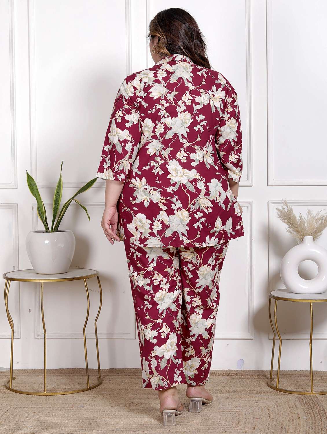 women three quarter sleeve plus size ethnic co-ord set - 22076467 - Standard Image - 2