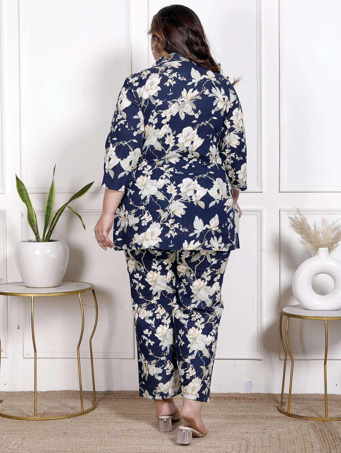 women three quarter sleeve plus size ethnic co-ord set - 22076468 - Standard Image - 2