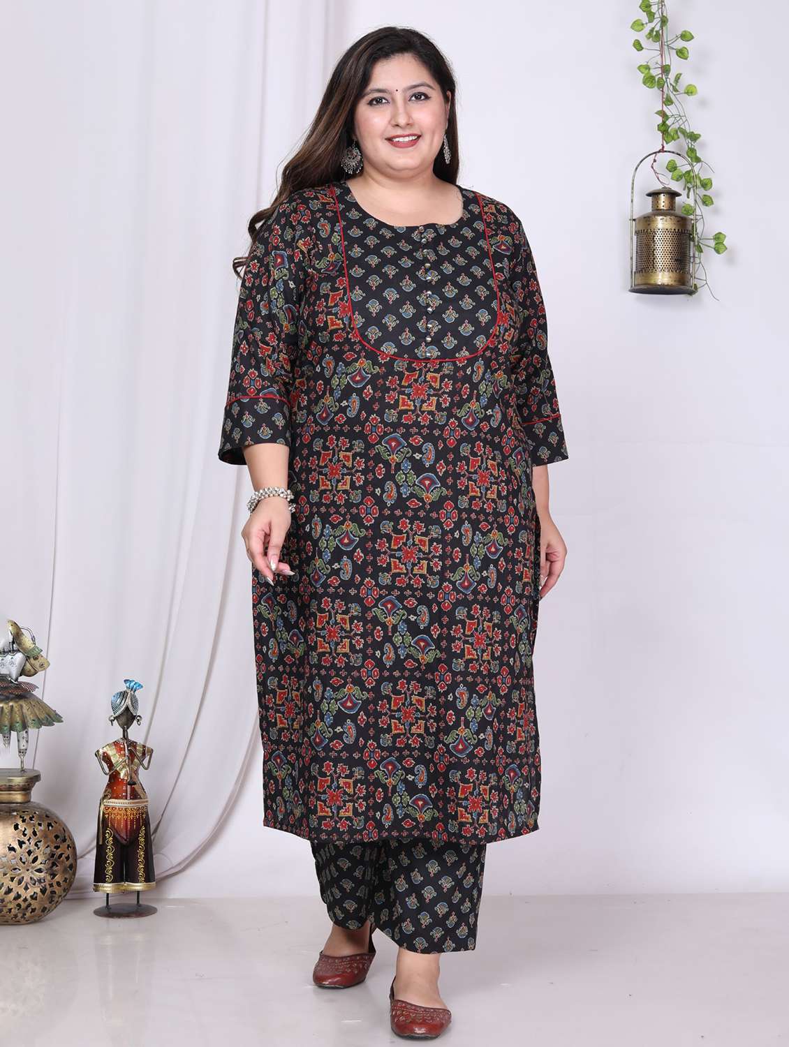women printed three quarter sleeve kurta pant with dupatta set - 22076480 -  Standard Image - 2