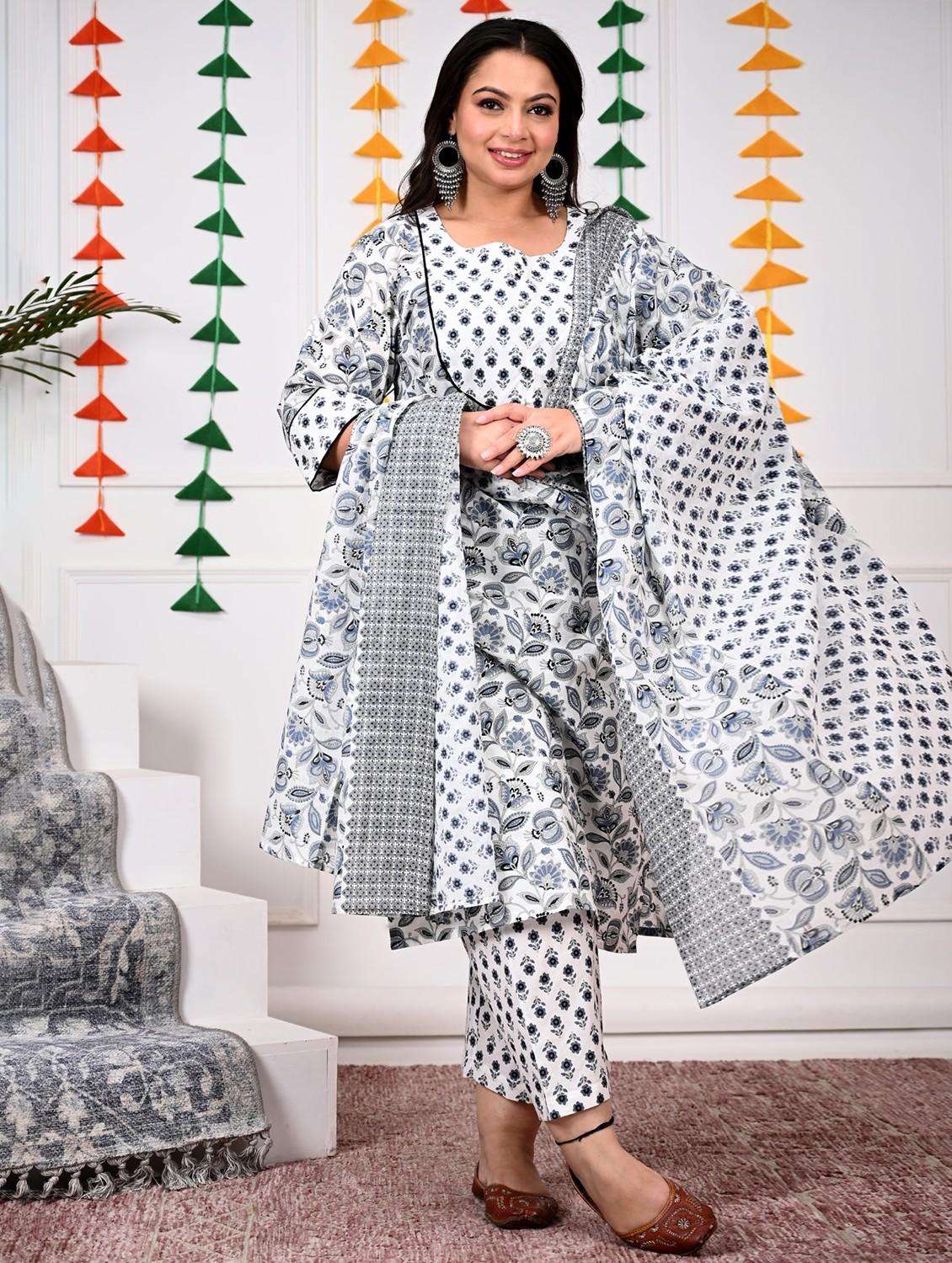 women floral printed three quarter sleeve kurta pant with dupatta set - 22076487 -  Standard Image - 2