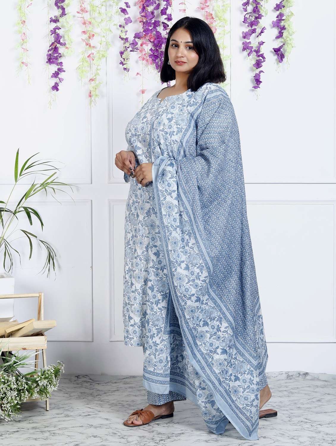 women floral printed three quarter sleeve kurta pant with dupatta set - 22076502 -  Standard Image - 2