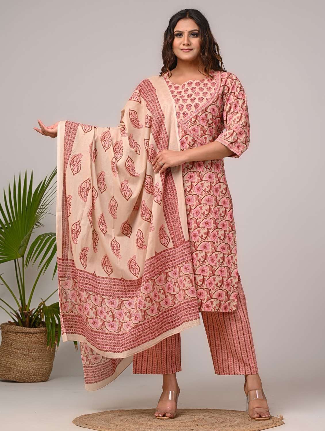 women floral printed three quarter sleeve kurta pant with dupatta set - 22076510 -  Standard Image - 2