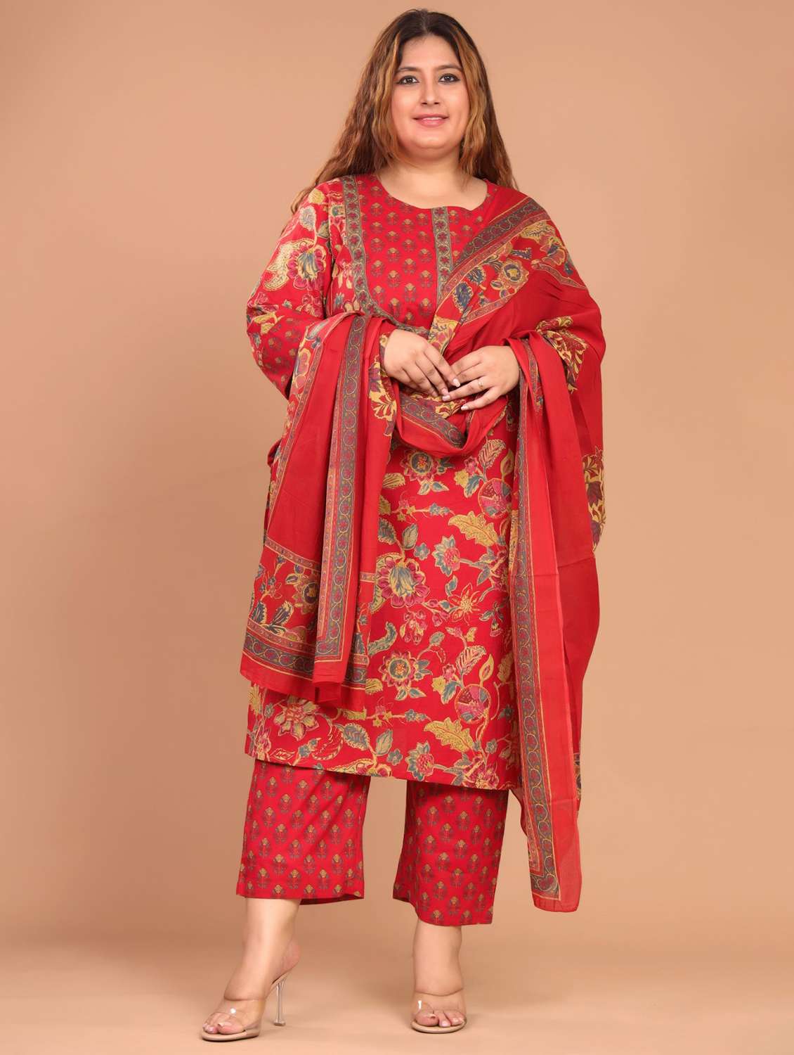 women floral printed three quarter sleeve kurta pant with dupatta set - 22076511 -  Standard Image - 2