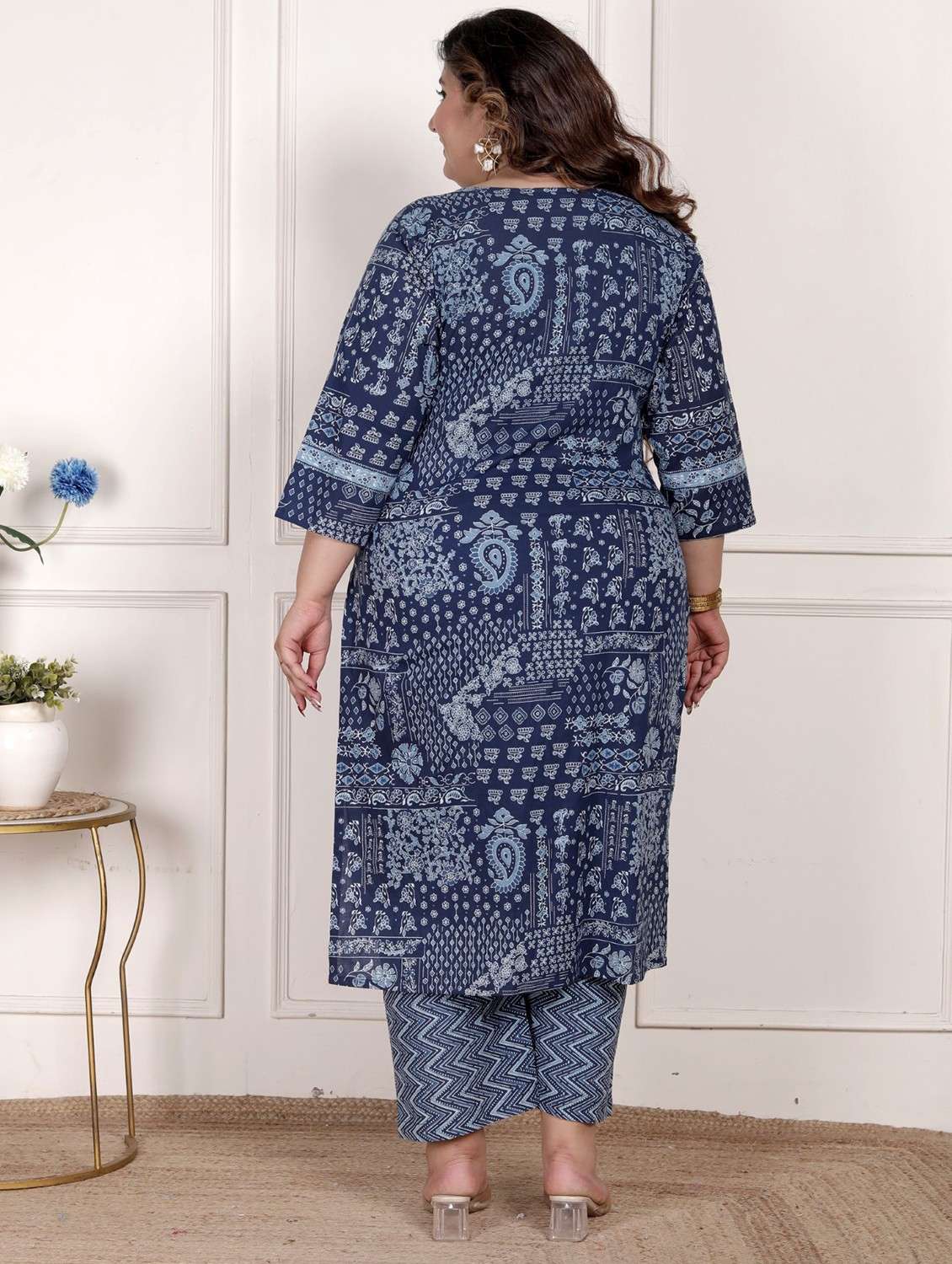 women printed three quarter sleeve kurta pant with dupatta set - 22076537 -  Standard Image - 2