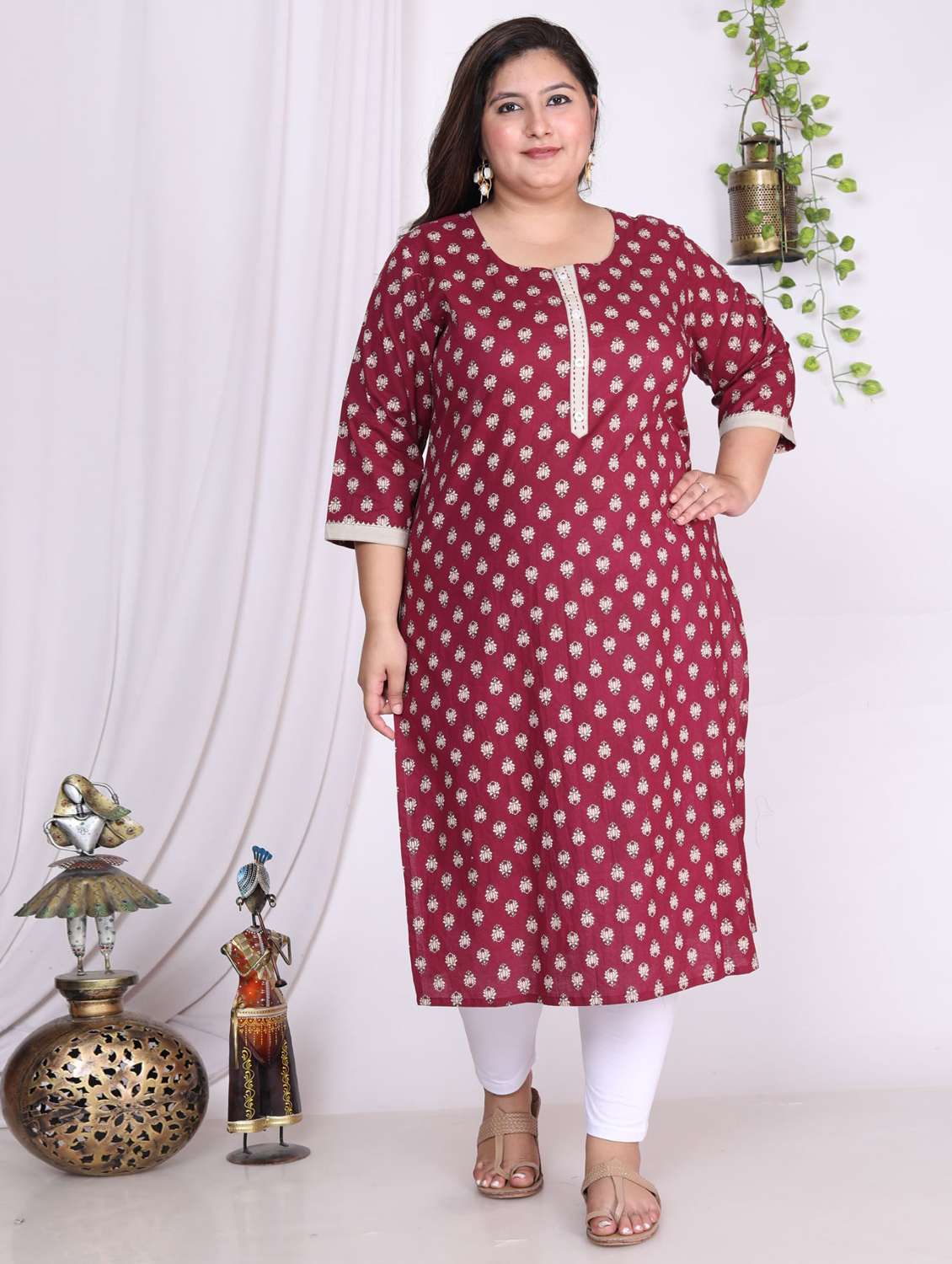 women plus size three quarter sleeve straight kurta