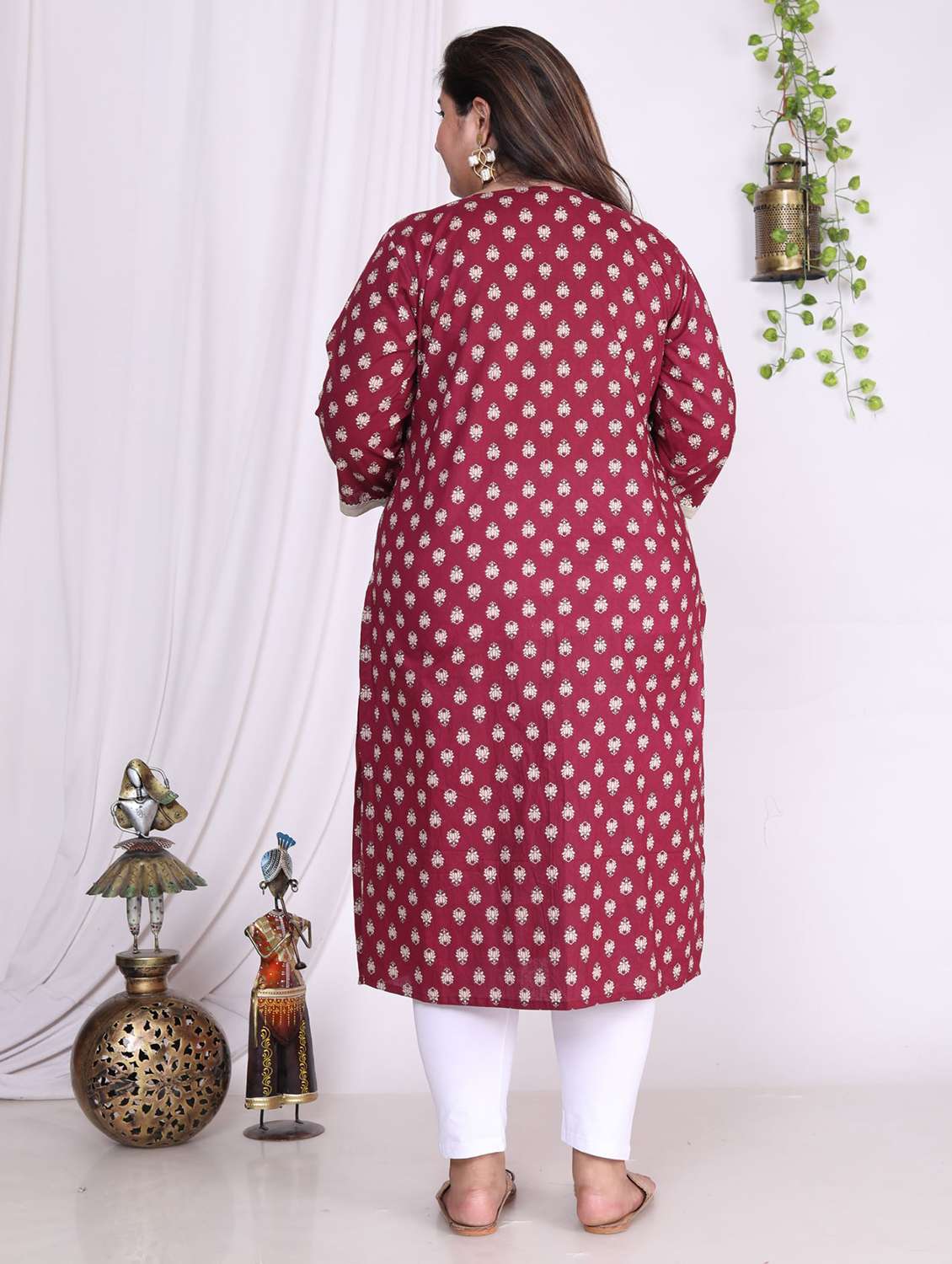 women plus size three quarter sleeve straight kurta - 22076562 -  Standard Image - 2