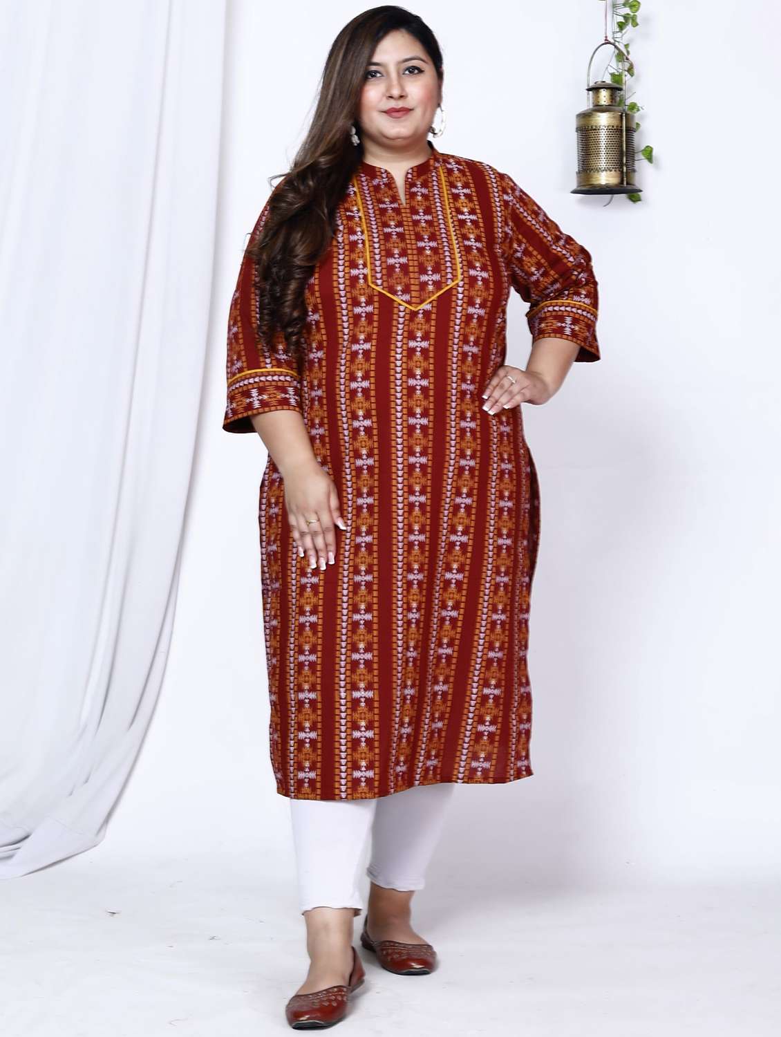 women plus size three quarter sleeve straight kurta - 22076565 -  Standard Image - 2