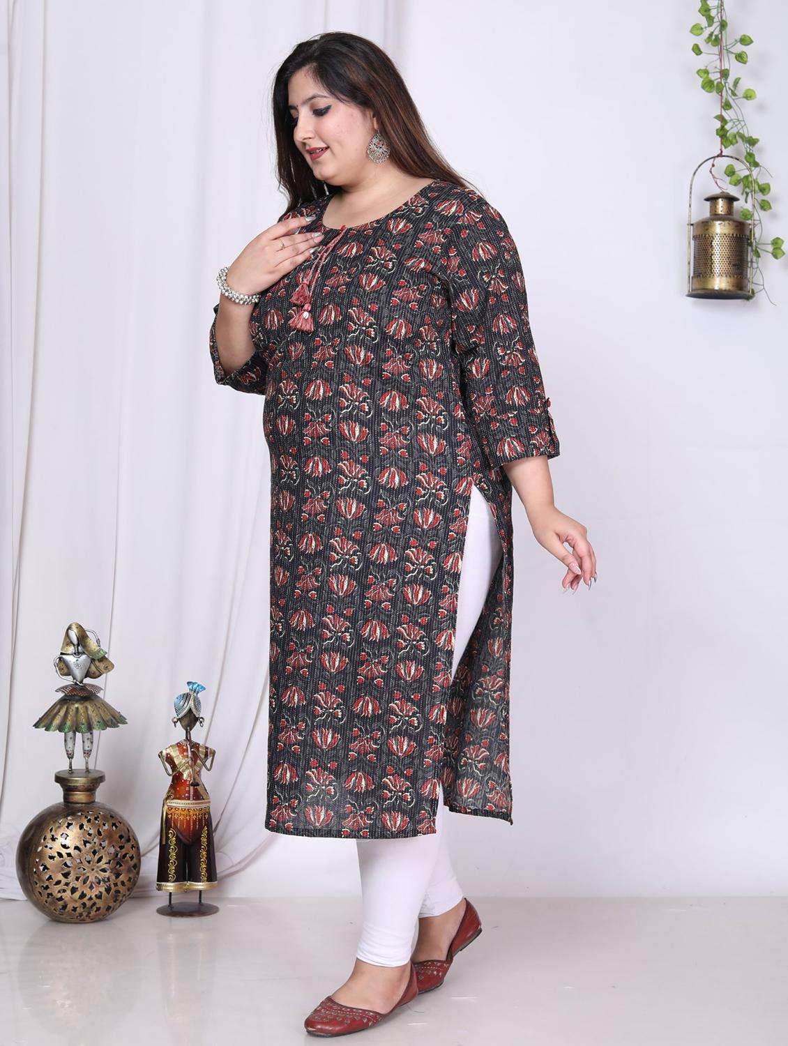 women plus size three quarter sleeve straight kurta - 22076566 -  Standard Image - 2