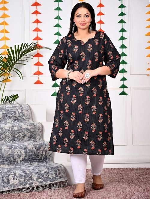 women plus size three quarter sleeve straight kurta - 22076567 -  Standard Image - 0
