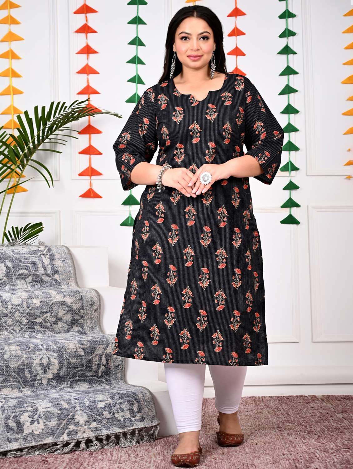 women plus size three quarter sleeve straight kurta - 22076567 -  Zoom Image - 0
