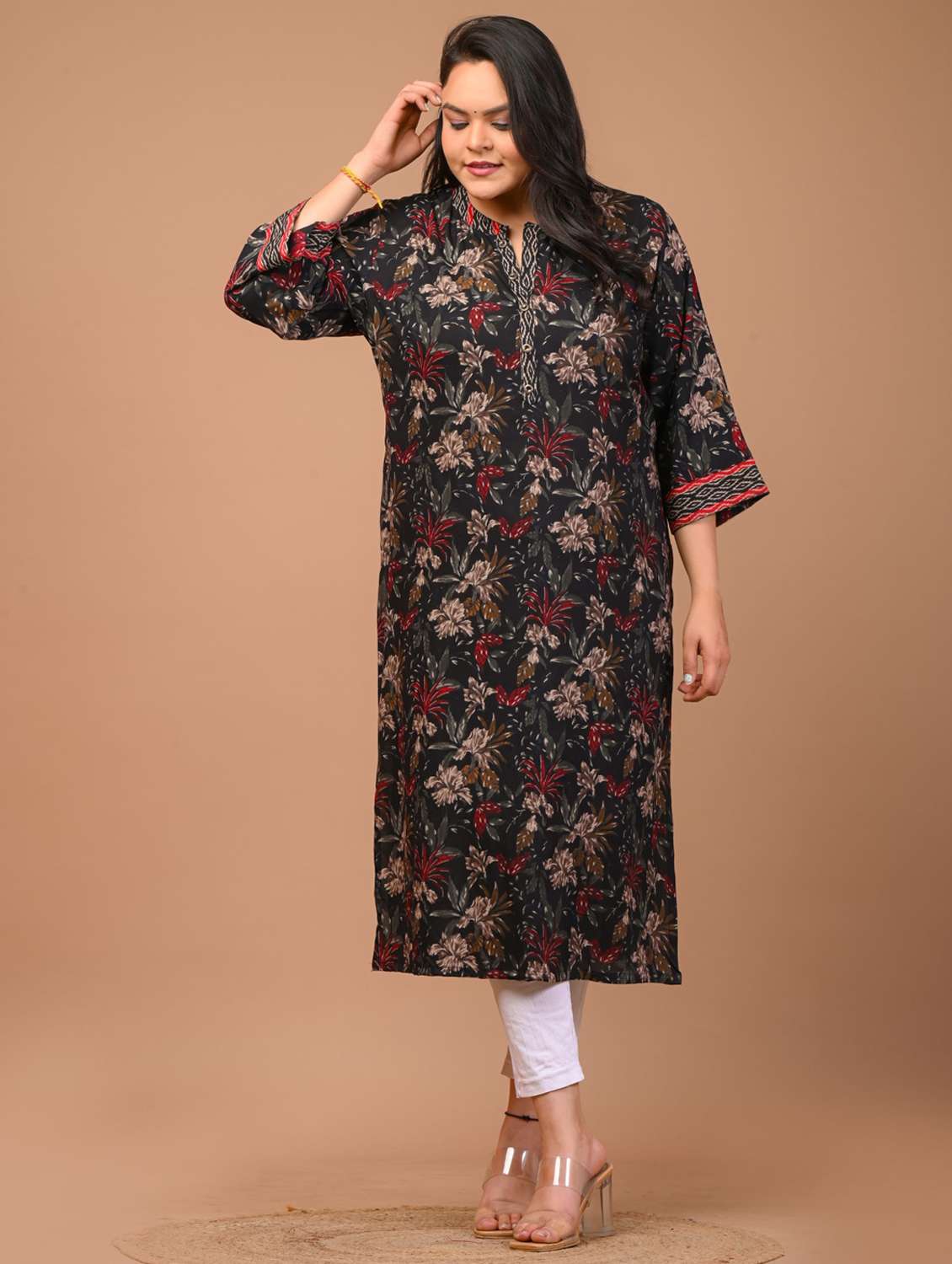 women plus size three quarter sleeve straight kurta - 22076571 - Zoom Image - 0