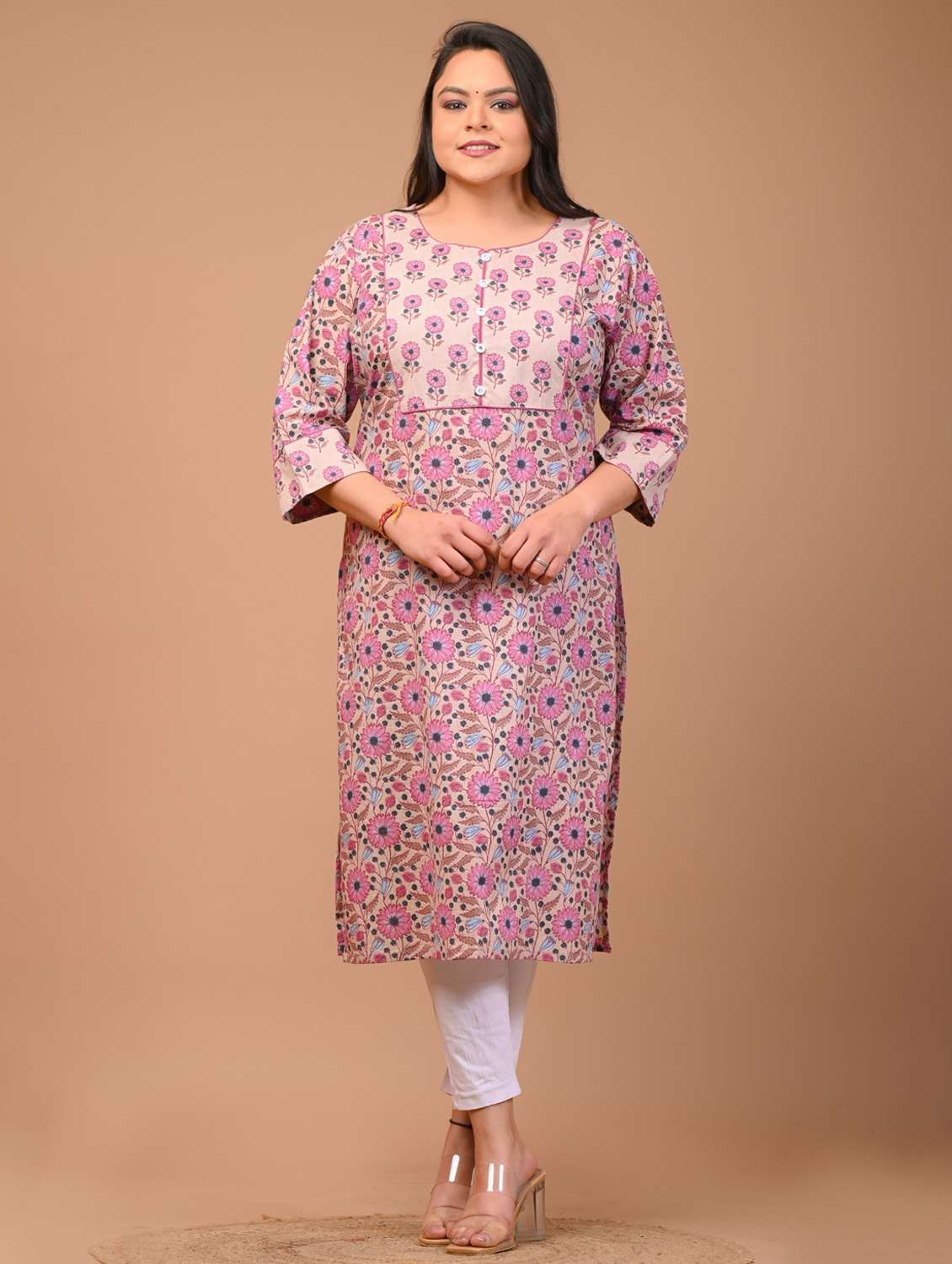 women plus size three quarter sleeve straight kurta