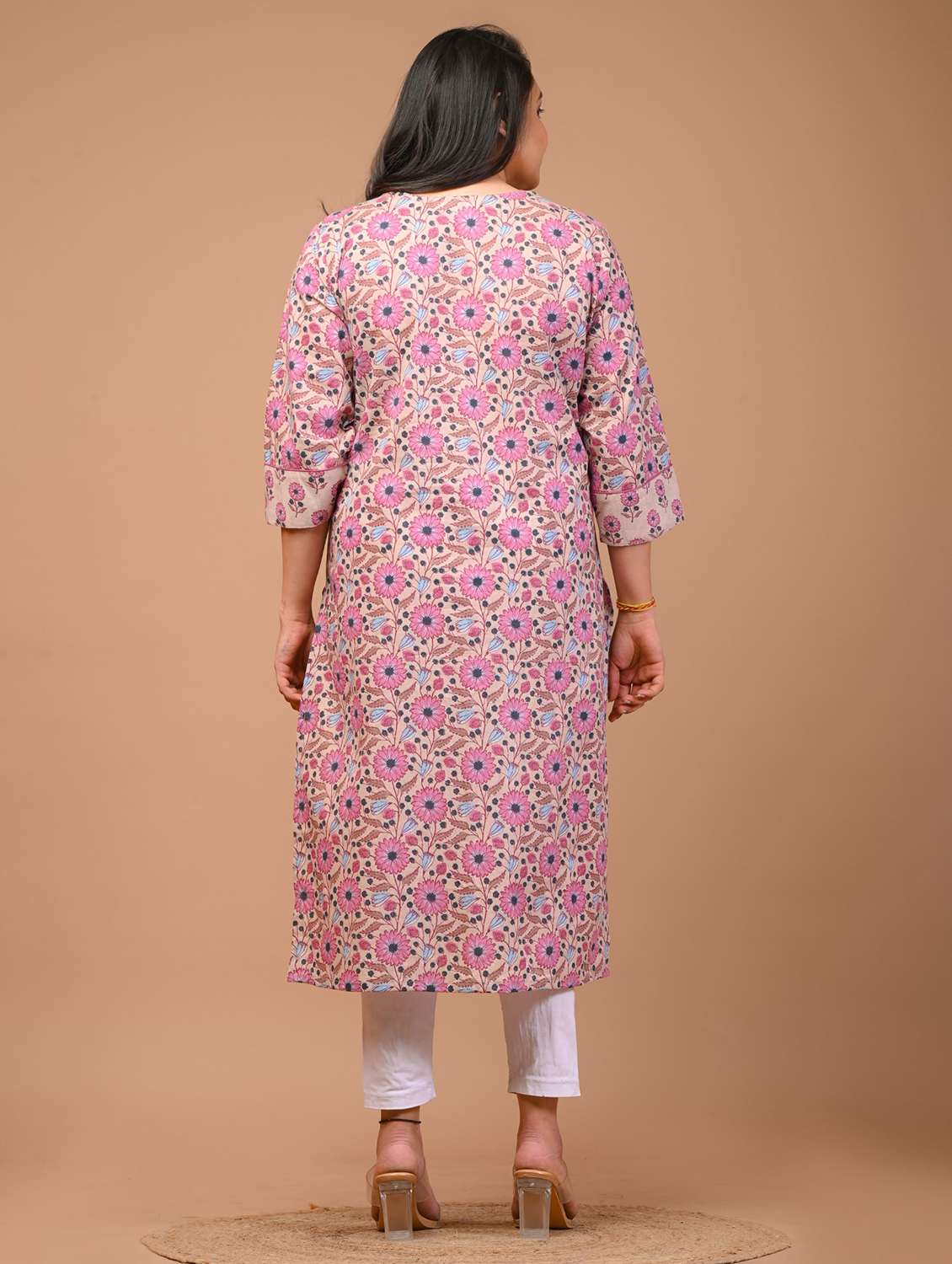 women plus size three quarter sleeve straight kurta - 22076572 - Standard Image - 2