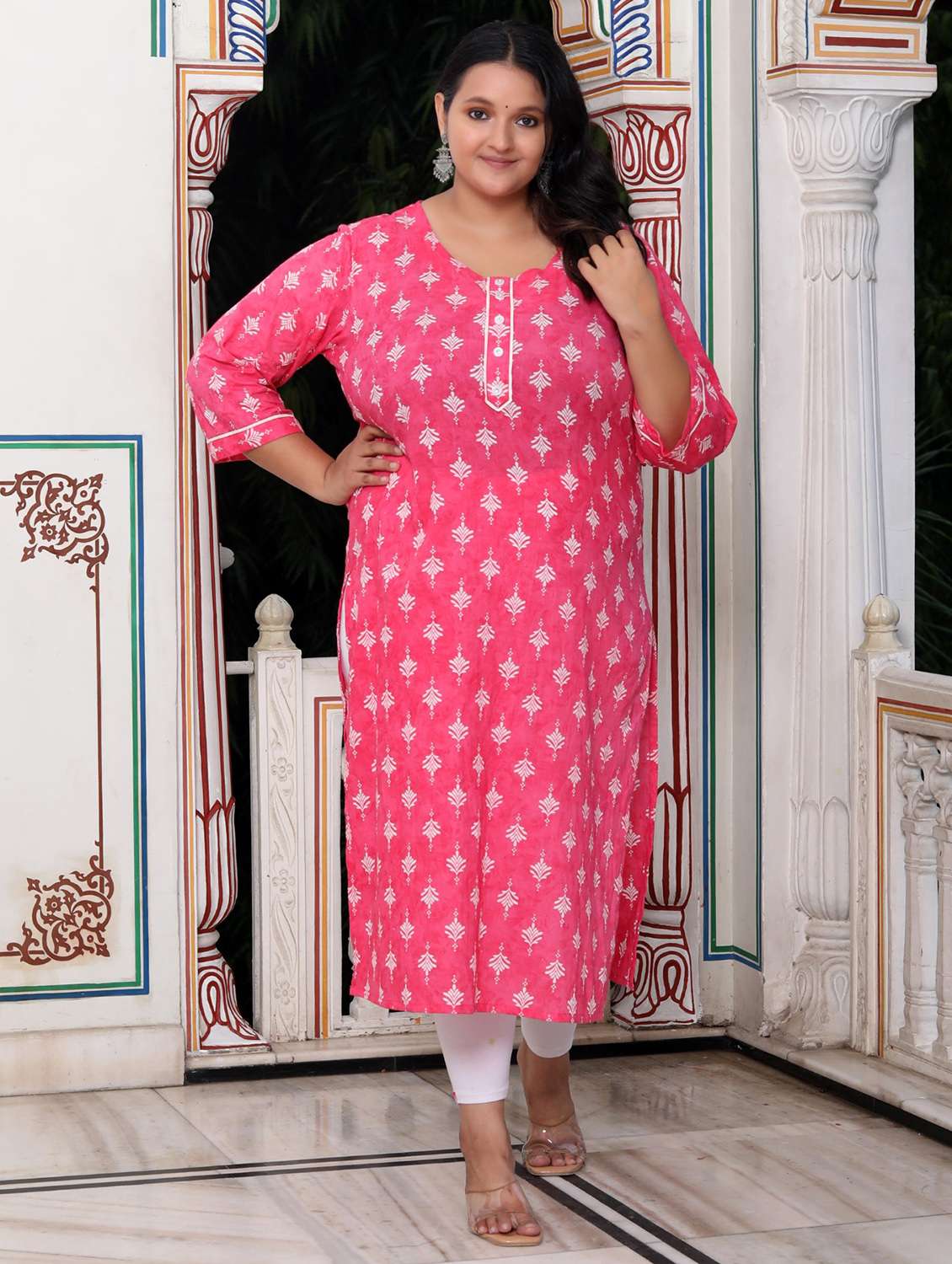 women plus size three quarter sleeve straight kurta - 22076575 - Zoom Image - 0