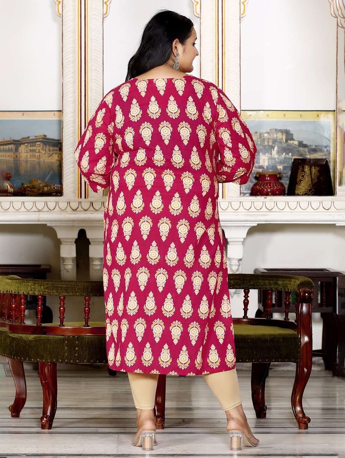 women plus size three quarter sleeve straight kurta - 22076576 - Standard Image - 2