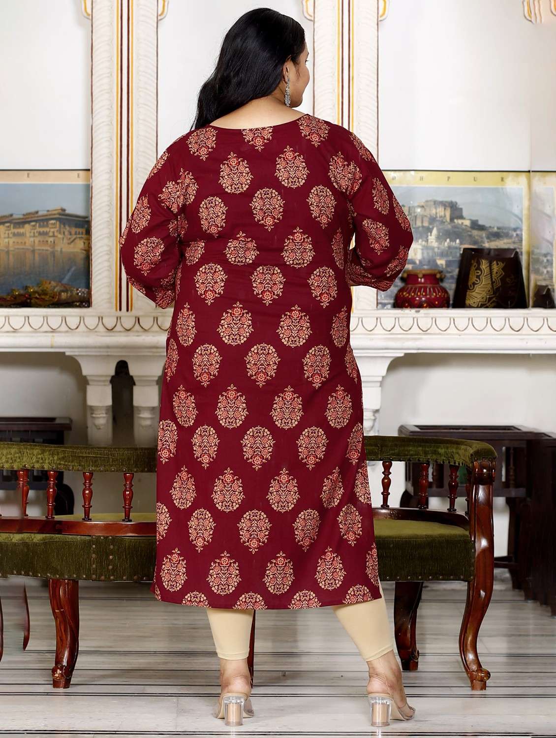 women plus size three quarter sleeve straight kurta - 22076577 -  Standard Image - 2