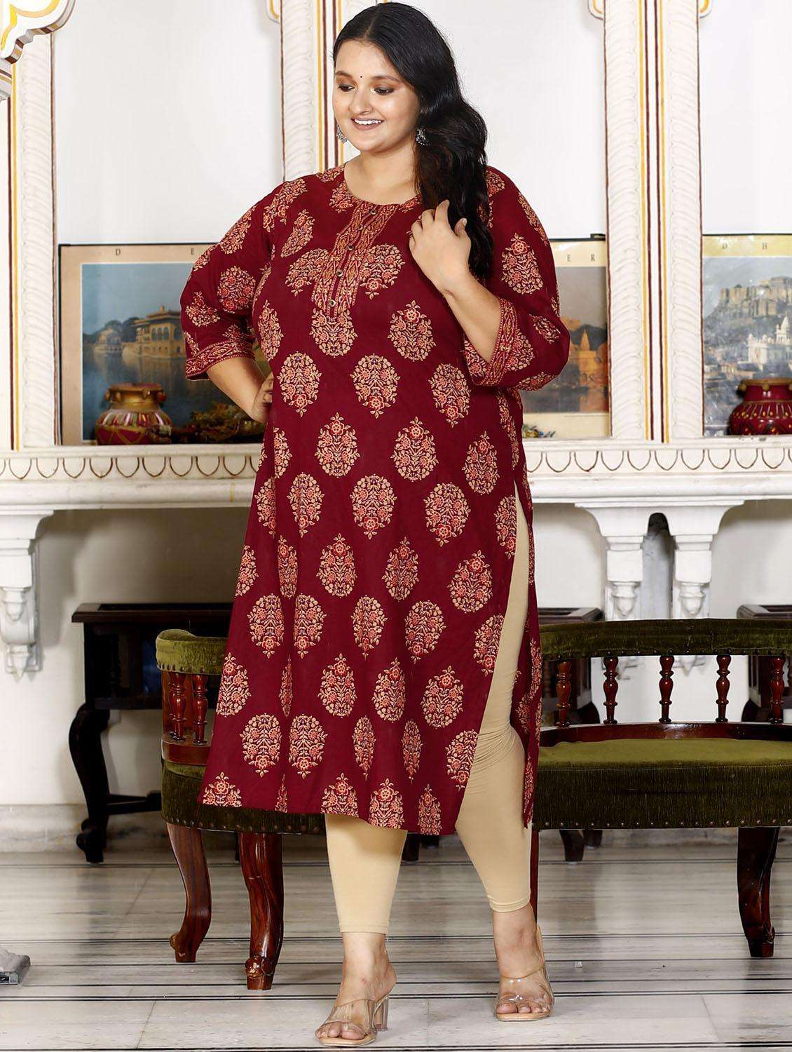 women plus size three quarter sleeve straight kurta - 22076577 -  Standard Image - 2
