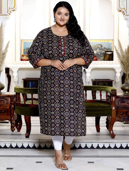 women plus size three quarter sleeve straight kurta - 22076579 -  Standard Image - 0