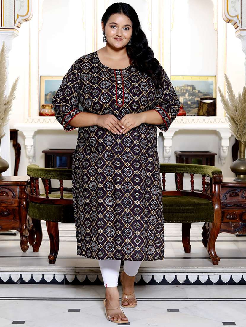 women plus size three quarter sleeve straight kurta