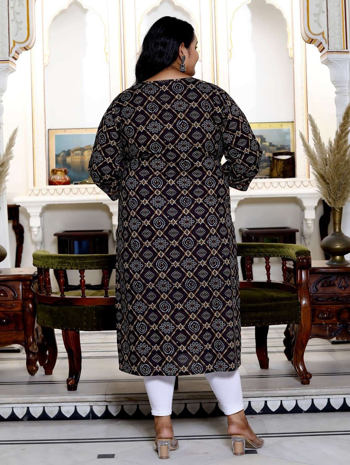 women plus size three quarter sleeve straight kurta - 22076579 - Standard Image - 2