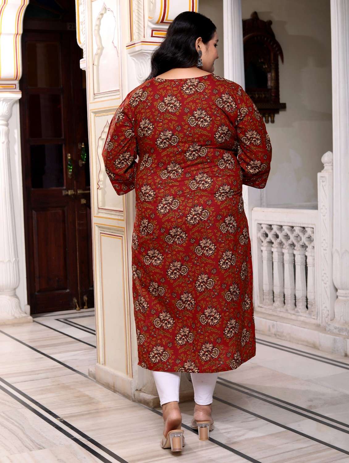 women plus size three quarter sleeve straight kurta - 22076582 -  Standard Image - 2