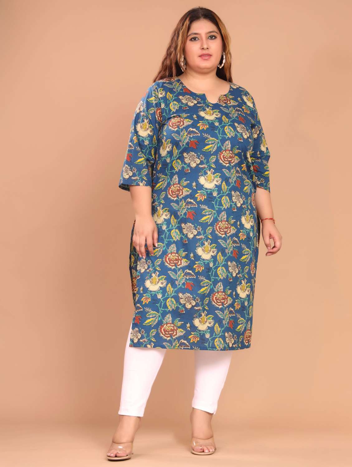 women plus size three quarter sleeve straight kurta
