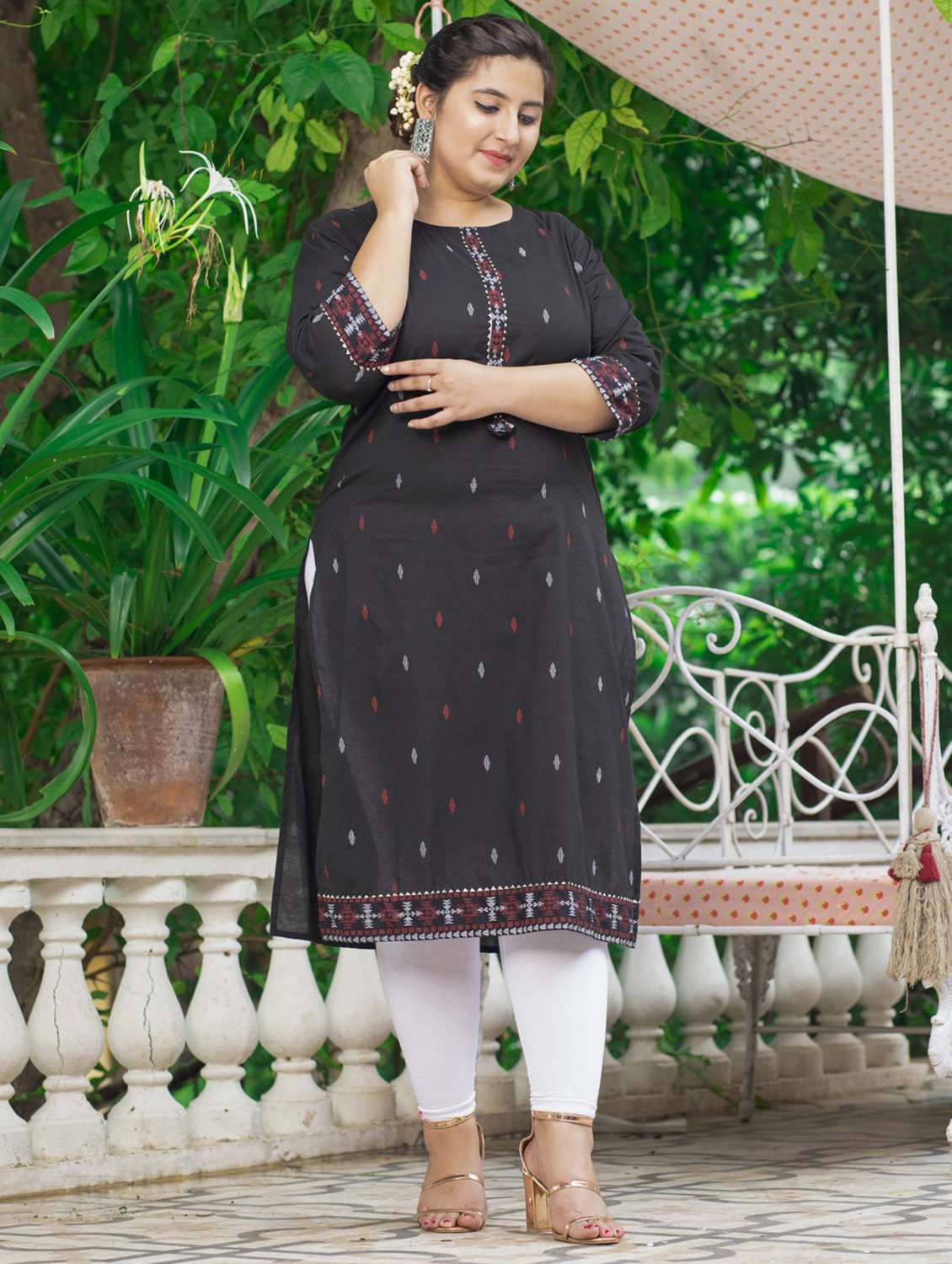 women plus size three quarter sleeve straight kurta