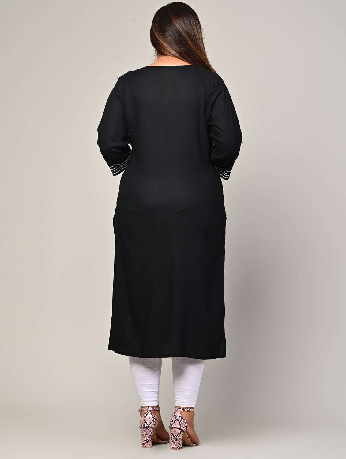 women plus size three quarter sleeve straight kurta - 22076589 -  Standard Image - 2