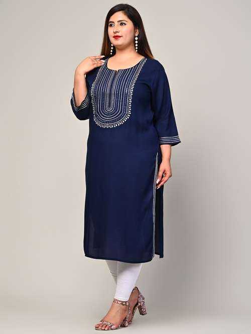 women plus size three quarter sleeve straight kurta - 22076590 - Standard Image - 0