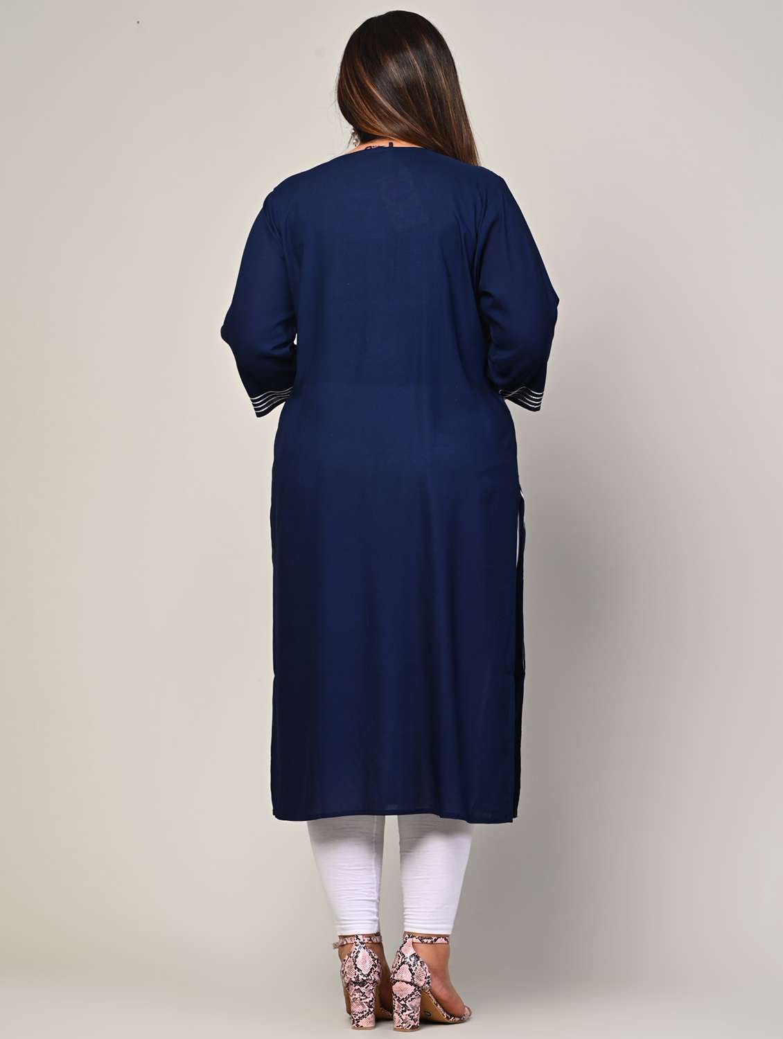 women plus size three quarter sleeve straight kurta - 22076590 - Standard Image - 2