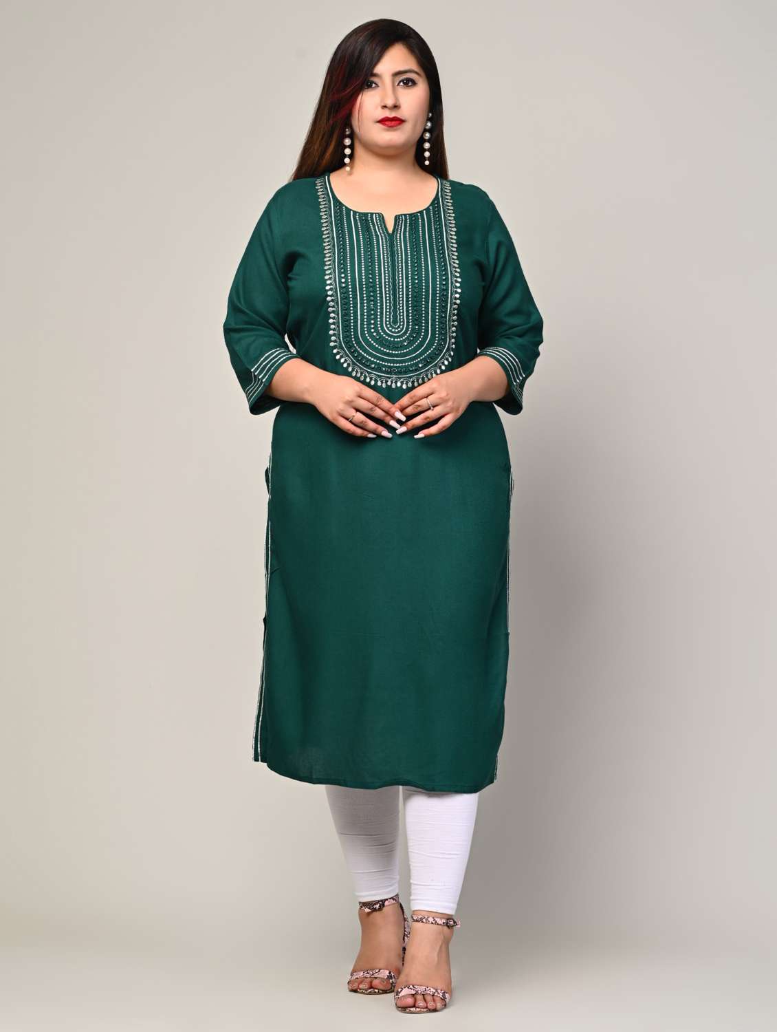 women plus size three quarter sleeve straight kurta - 22076591 -  Zoom Image - 0