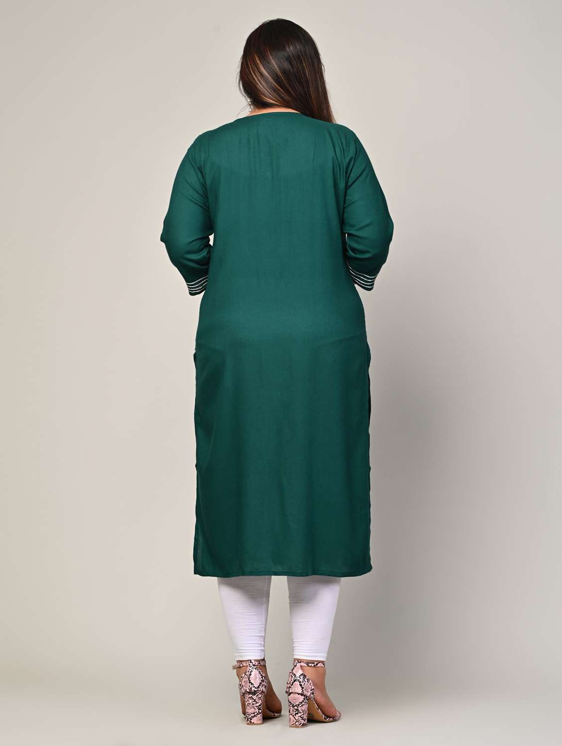 women plus size three quarter sleeve straight kurta - 22076591 - Standard Image - 2
