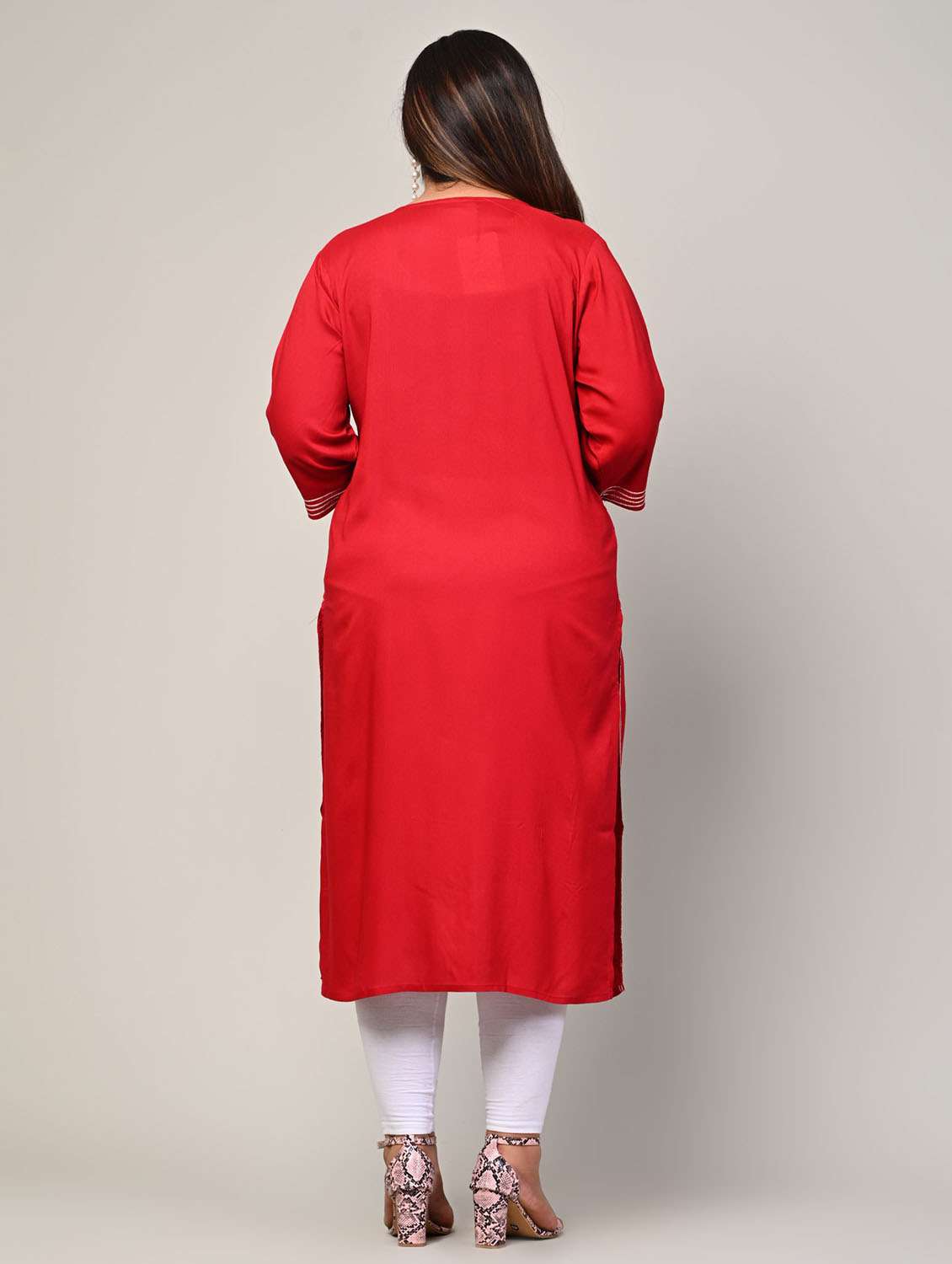 women plus size three quarter sleeve straight kurta - 22076592 -  Standard Image - 2