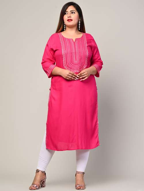 women plus size three quarter sleeve straight kurta - 22076593 -  Standard Image - 0