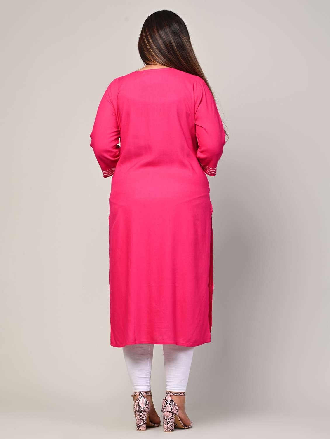 women plus size three quarter sleeve straight kurta - 22076593 - Standard Image - 2