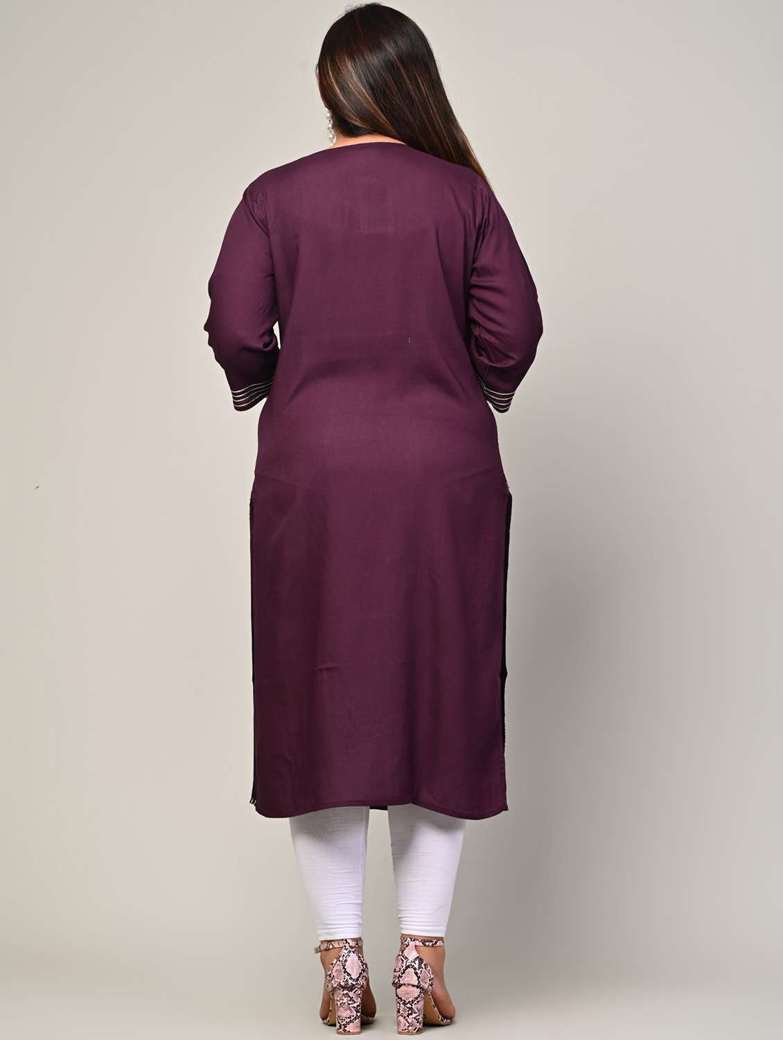 women plus size three quarter sleeve straight kurta - 22076594 -  Standard Image - 2