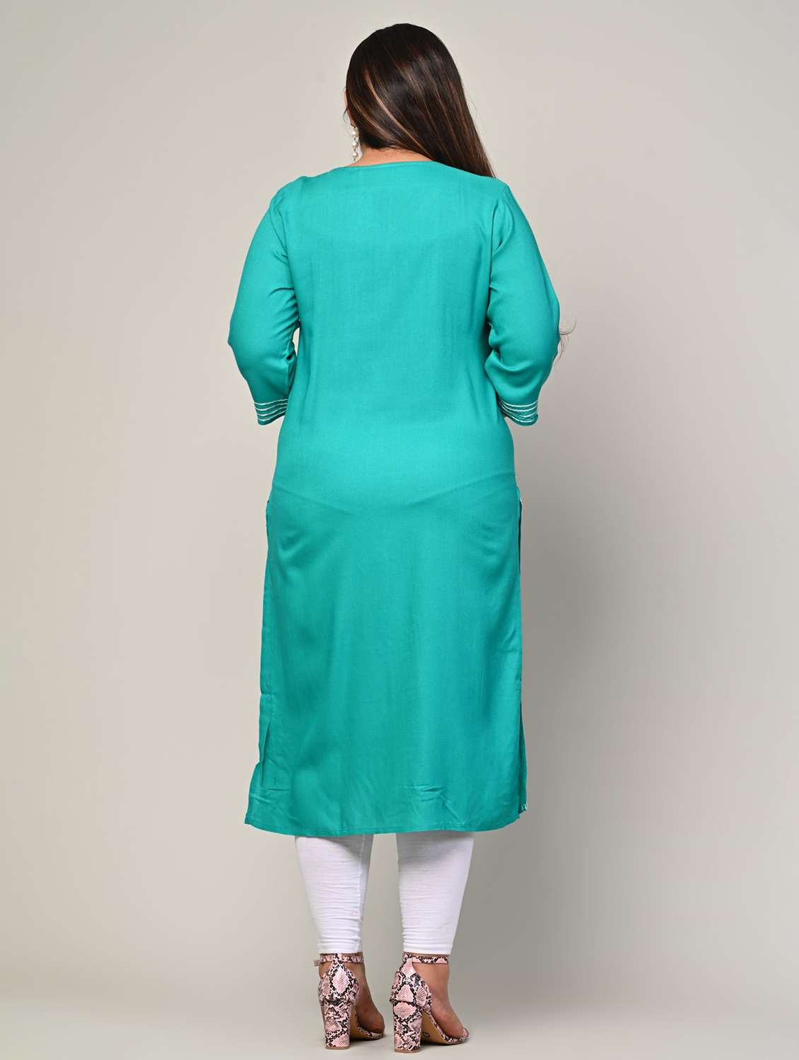 women plus size three quarter sleeve straight kurta - 22076595 - Standard Image - 2