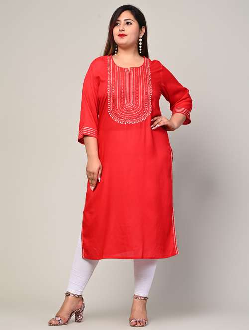 women plus size three quarter sleeve straight kurta - 22076596 -  Standard Image - 0