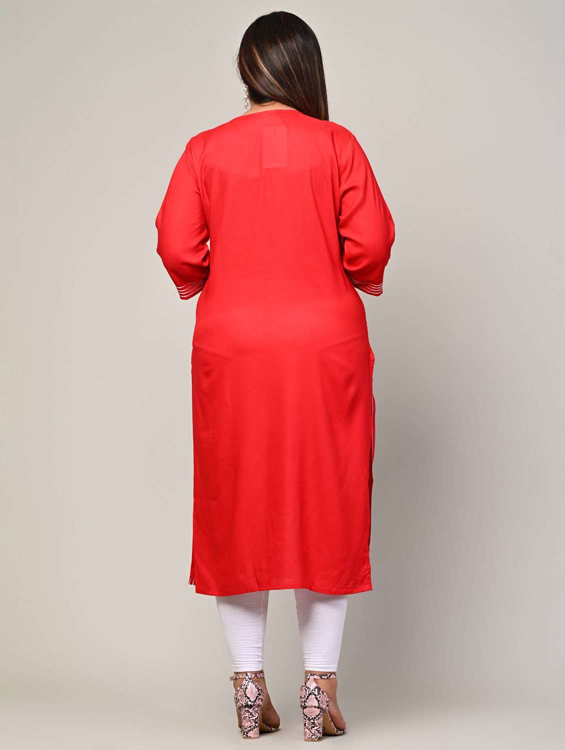 women plus size three quarter sleeve straight kurta - 22076596 - Standard Image - 2
