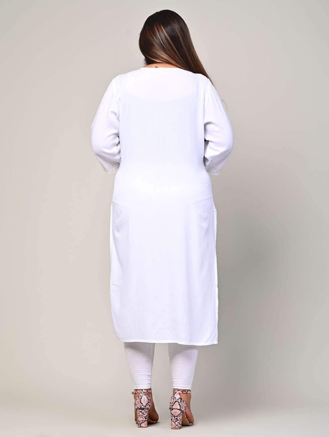 women plus size three quarter sleeve straight kurta - 22076597 -  Standard Image - 2