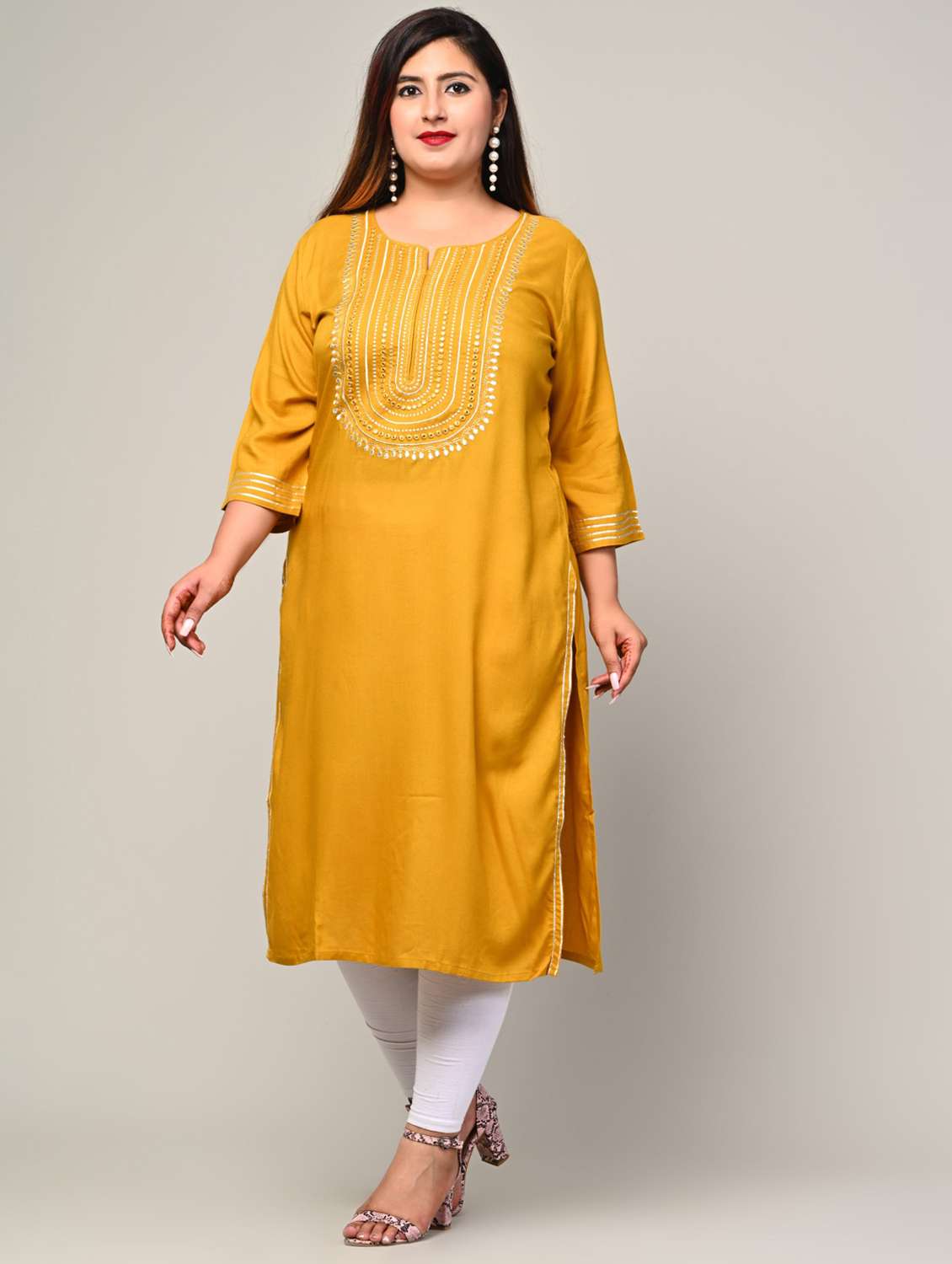 women plus size three quarter sleeve straight kurta