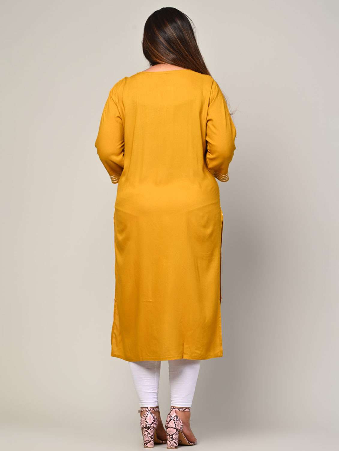 women plus size three quarter sleeve straight kurta - 22076598 -  Standard Image - 2