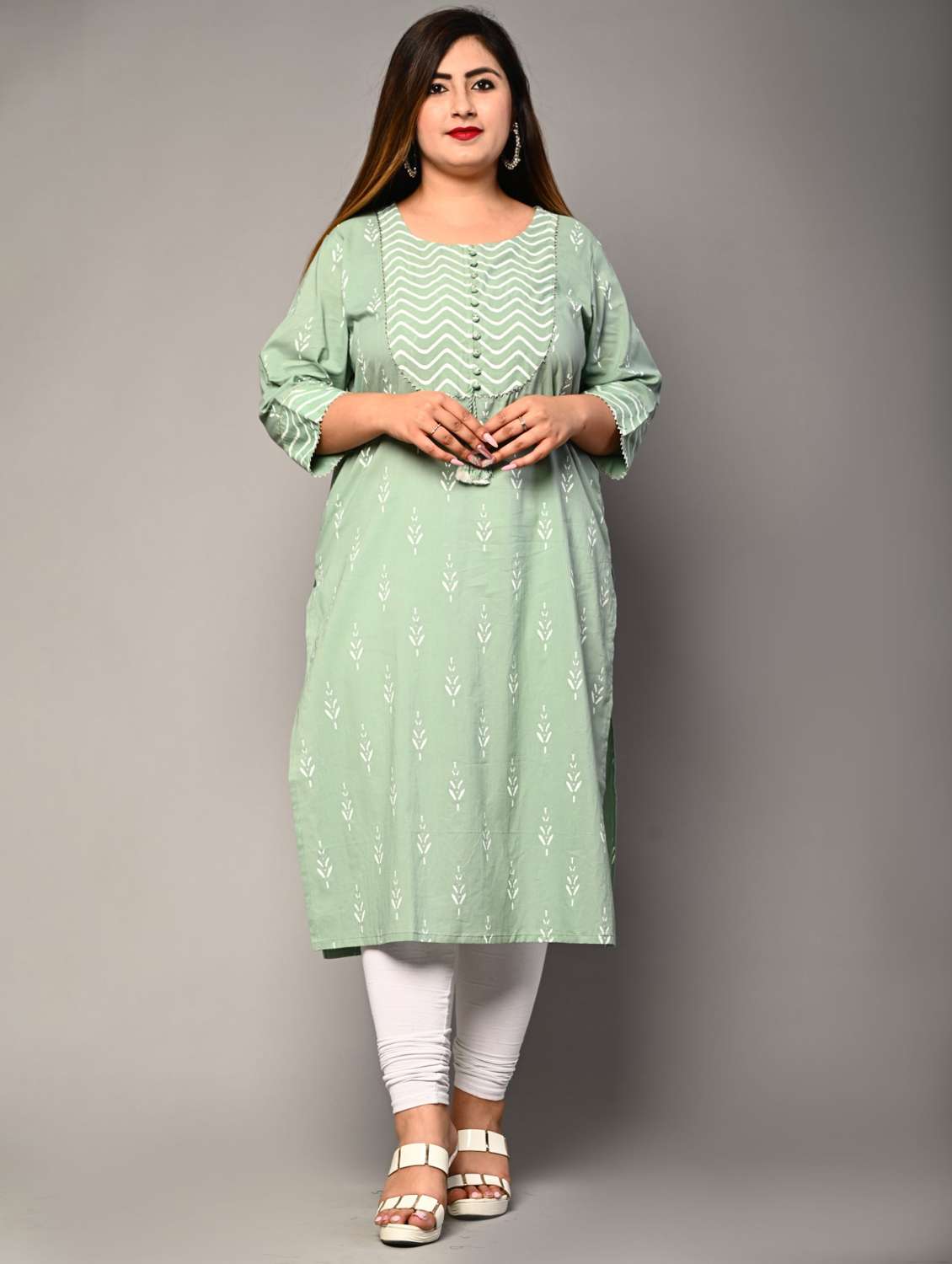 women plus size three quarter sleeve straight kurta