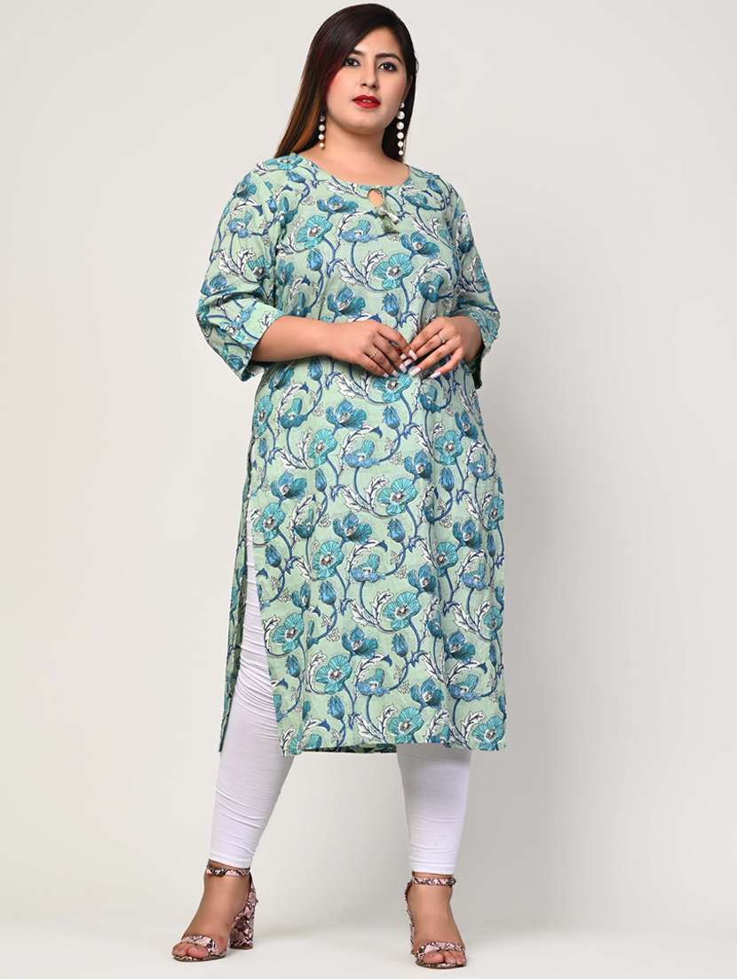 women plus size three quarter sleeve straight kurta