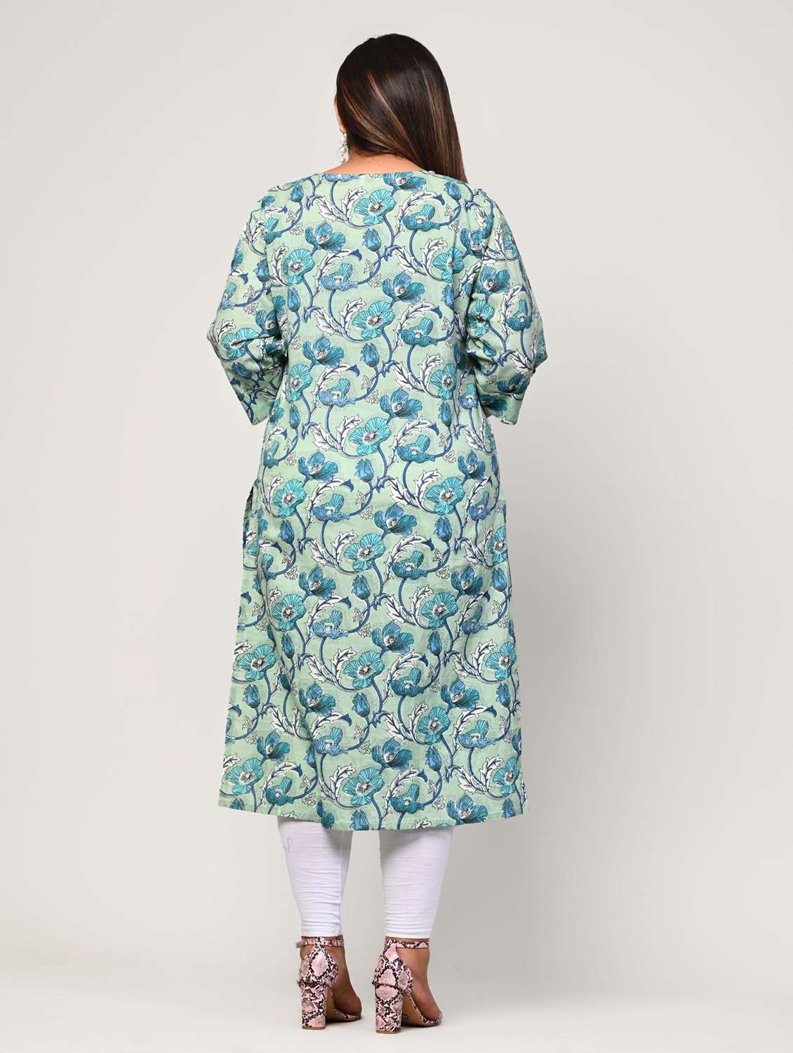 women plus size three quarter sleeve straight kurta - 22076607 -  Standard Image - 2