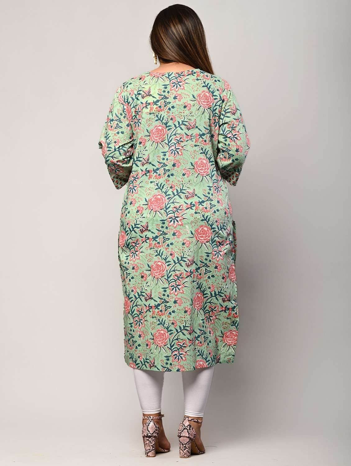 women plus size three quarter sleeve straight kurta - 22076612 -  Standard Image - 2