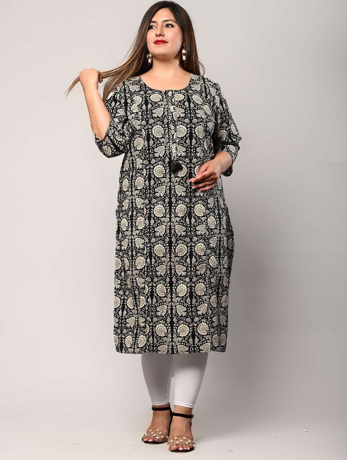women plus size three quarter sleeve straight kurta