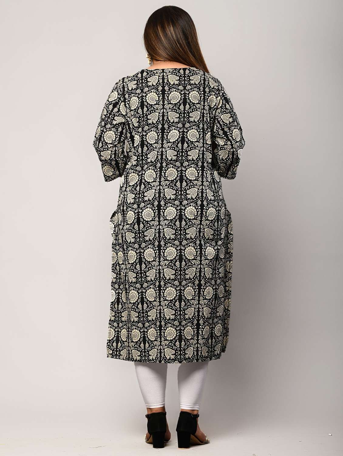 women plus size three quarter sleeve straight kurta - 22076614 - Standard Image - 2