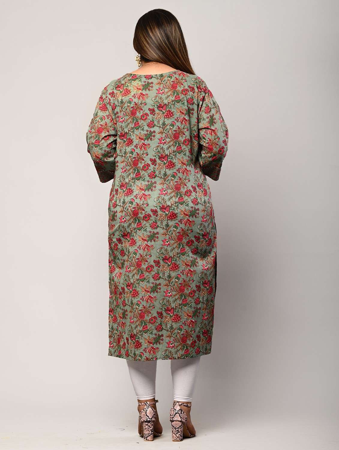 women plus size three quarter sleeve straight kurta - 22076615 -  Standard Image - 2