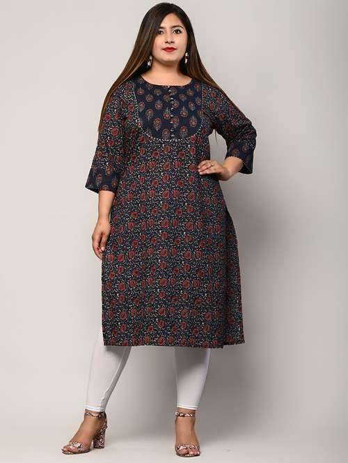 women plus size three quarter sleeve straight kurta - 22076616 - Standard Image - 0